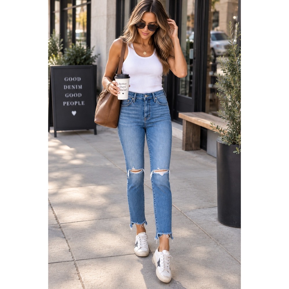 MOTHER The Stunner Step Fray Jeans 27 Distressed High Rise Skinny